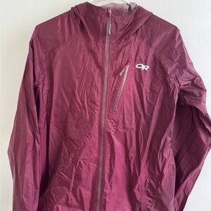 Outdoor Research Lightweight Hooded Rain Jacket - Burgundy, size Medium